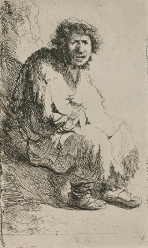 Beggar Sitting On a Hollock, with His Mouth Open by Rembrandt Van Rijn Oil Painting