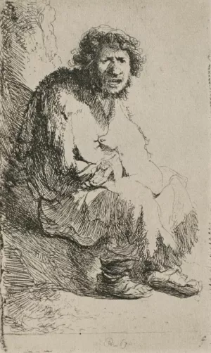 Beggar Sitting On a Hollock, with His Mouth Open painting by Rembrandt Van Rijn