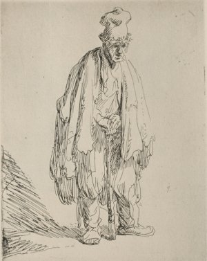 Beggar Standing and Leaning on a Stick