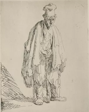 Beggar Standing and Leaning on a Stick by Rembrandt Van Rijn - Oil Painting Reproduction