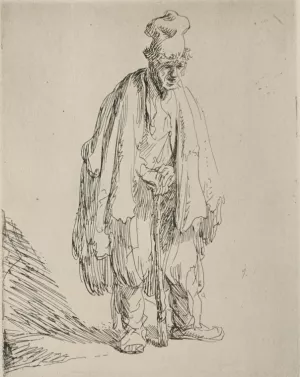 Beggar Standing and Leaning on a Stick Oil painting by Rembrandt Van Rijn