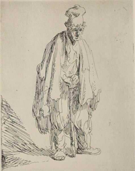 Beggar Standing and Leaning on a Stick by Rembrandt Van Rijn - Hand-Painted Oil Painting Reproduction