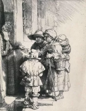 Beggars Receiving Alms at the Door of a House by Rembrandt Van Rijn Oil Painting