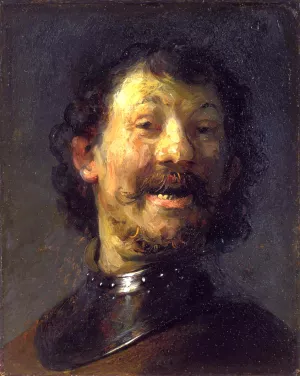 Bust of a Laughing Man in a Gorget Oil painting by Rembrandt Van Rijn