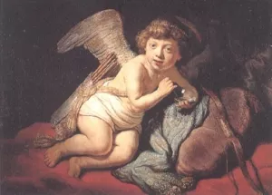 Cupid Blowing Soap Bubbles painting by Rembrandt Van Rijn