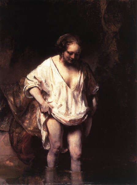 Main Product Photo of Hendrickje Bathing in a River Painting by Rembrandt Van Rijn
