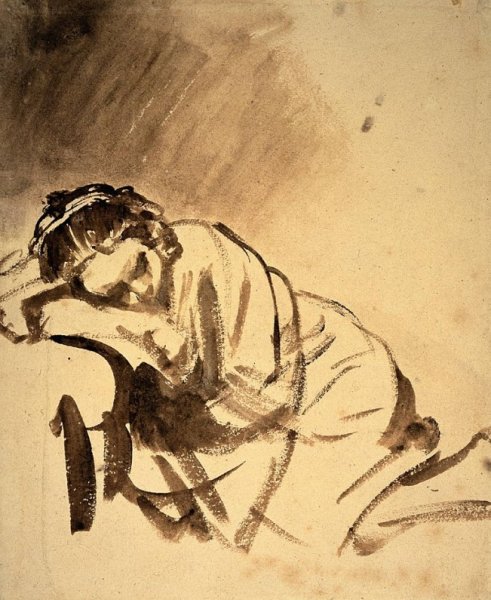 Hendrickje Sleeping by Rembrandt Van Rijn - Hand-Painted Oil Painting Reproduction