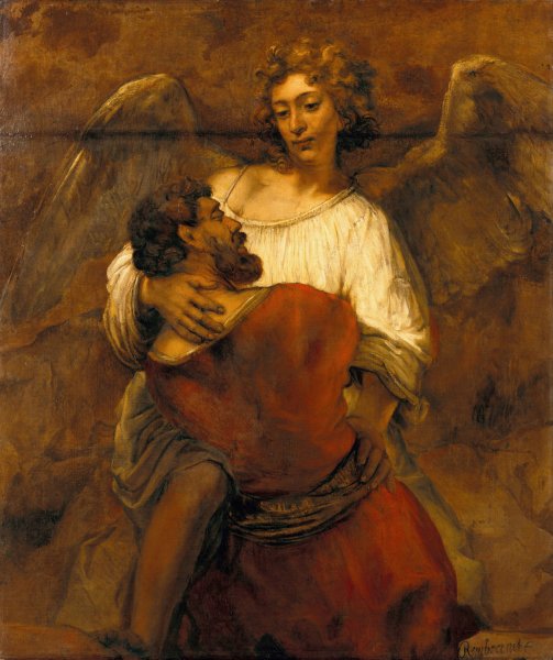 Jacob Wrestling with the Angel  by Rembrandt Van Rijn - Hand-Painted Oil Painting Reproduction