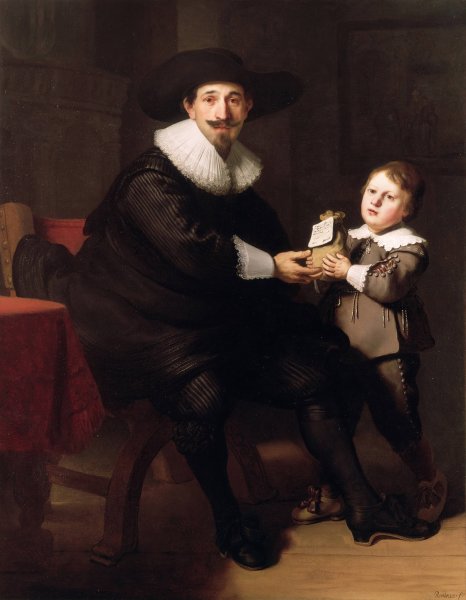 Jean Pellicorne with his son Caspar  by Rembrandt Van Rijn - Hand-Painted Oil Painting Reproduction