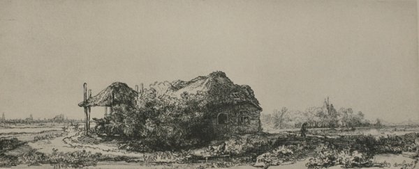 Main Product Photo of Landscape with a Canal and Swan Painting by Rembrandt Van Rijn