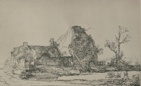 Main Product Photo of Landscape with a Man Sketching a Scene Painting by Rembrandt Van Rijn