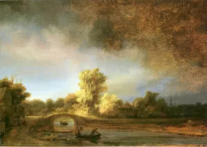 Landscape with Stone Bridge by Rembrandt Van Rijn - Oil Painting Reproduction