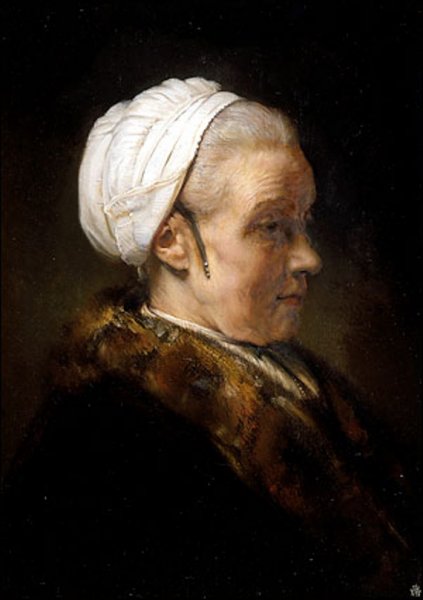 Main Product Photo of Lighting Study of an Elderly Woman in a White Cap Painting by Rembrandt Van Rijn