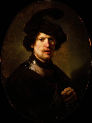 Man Wearing a Plumed Beret and Gorget by Rembrandt Van Rijn Oil Painting