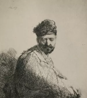 Man with a Short Beard and Embroidered Cloak by Rembrandt Van Rijn - Oil Painting Reproduction