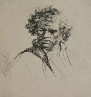 Man with Curly Hair by Rembrandt Van Rijn - Oil Painting Reproduction