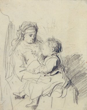 Nurse and an Eating Child by Rembrandt Van Rijn Oil Painting