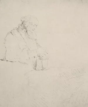 Old Man Resting His Hands Upon a Book Oil painting by Rembrandt Van Rijn