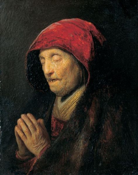 Old Woman in Prayer by Rembrandt Van Rijn - Hand-Painted Oil Painting Reproduction