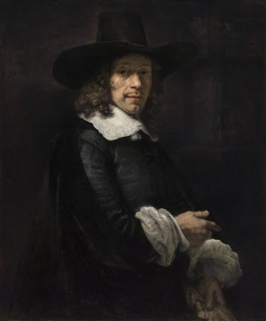 Portrait of a Gentleman with a Tall Hat and Gloves by Rembrandt Van Rijn Oil Painting