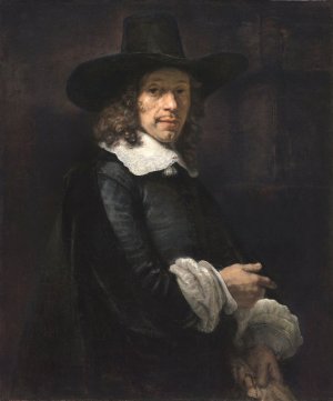 Portrait of a Gentleman with a Tall Hat and Gloves by Rembrandt Van Rijn Oil Painting