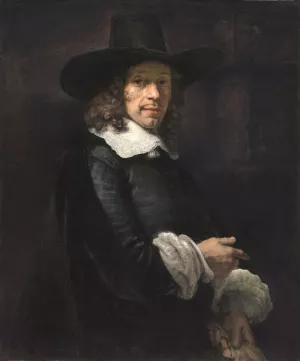 Portrait of a Gentleman with a Tall Hat and Gloves painting by Rembrandt Van Rijn