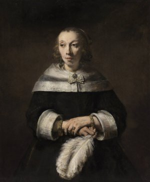 Portrait of a Lady with an Ostrich-Feather Fan by Rembrandt Van Rijn Oil Painting