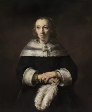 Portrait of a Lady with an Ostrich-Feather Fan by Rembrandt Van Rijn Oil Painting