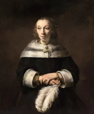 Portrait of a Lady with an Ostrich Feather Fan Oil painting by Rembrandt Van Rijn