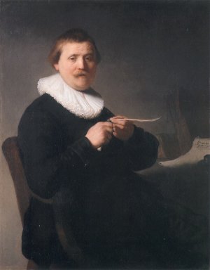 Portrait of a Man Sharpening a Pen by Rembrandt Van Rijn Oil Painting