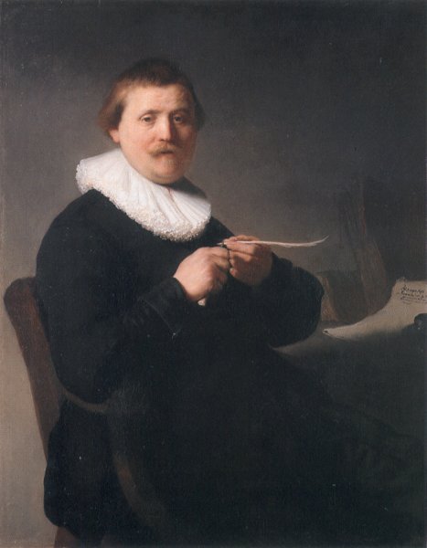 Portrait of a Man Sharpening a Pen by Rembrandt Van Rijn - Hand-Painted Oil Painting Reproduction