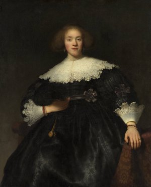 Portrait of a Young Woman with a Fan by Rembrandt Van Rijn Oil Painting