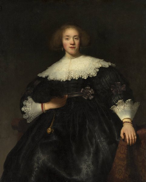 Portrait of a Young Woman with a Fan  by Rembrandt Van Rijn - Hand-Painted Oil Painting Reproduction