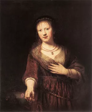 Portrait of Saskia with a Flower by Rembrandt Van Rijn Oil Painting