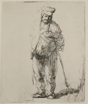 Ragged Peasant with His Hands Behind Him Oil painting by Rembrandt Van Rijn