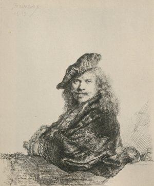 Rembrandt Leaning on a Stone Sill by Rembrandt Van Rijn Oil Painting