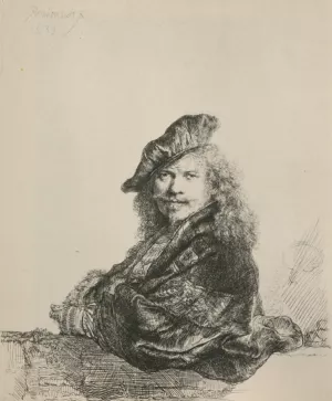Rembrandt Leaning on a Stone Sill Oil painting by Rembrandt Van Rijn