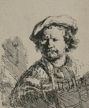 Rembrandt with a Flat Cap and Slashed Vest by Rembrandt Van Rijn Oil Painting