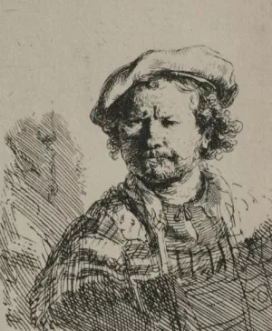 Rembrandt with a Flat Cap and Slashed Vest by Rembrandt Van Rijn Oil Painting