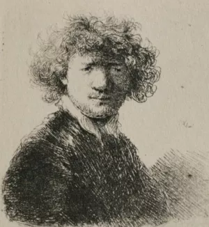 Rembrandt with Bushy Hair and a Small White Collar Oil painting by Rembrandt Van Rijn