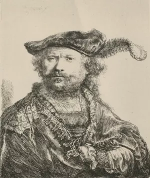 Rembrandt with Mezetin Cap and Feather Oil painting by Rembrandt Van Rijn