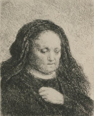 Rembrandt's Mother in a Black Dress, as Small Upright Print by Rembrandt Van Rijn Oil Painting