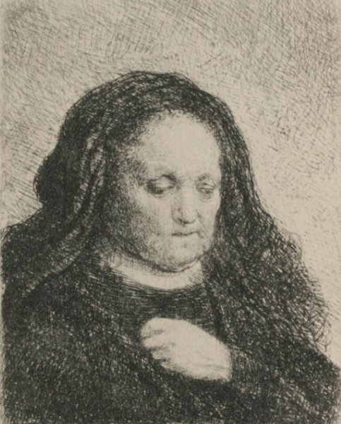 Rembrandt's Mother in a Black Dress, as Small Upright Print