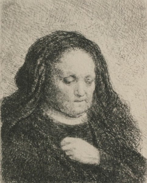 Rembrandt's Mother in a Black Dress, as Small Upright Print by Rembrandt Van Rijn - Hand-Painted Oil Painting Reproduction