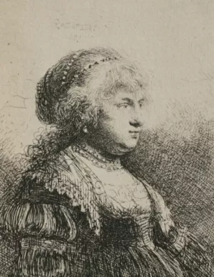 Rembrandt's Wife with Pearls in her Hair Oil painting by Rembrandt Van Rijn