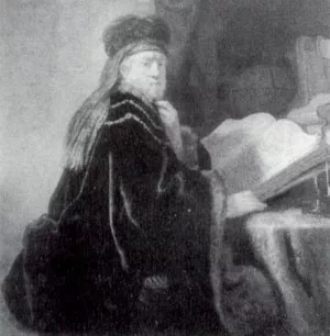 Scholar Seated at a Desk by Rembrandt Van Rijn - Oil Painting Reproduction