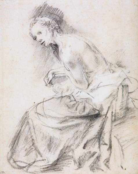 Seated Female Nude as Susanna by Rembrandt Van Rijn - Hand-Painted Oil Painting Reproduction