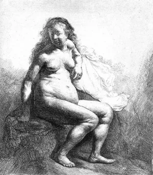 Seated Female Nude by Rembrandt Van Rijn - Oil Painting Reproduction