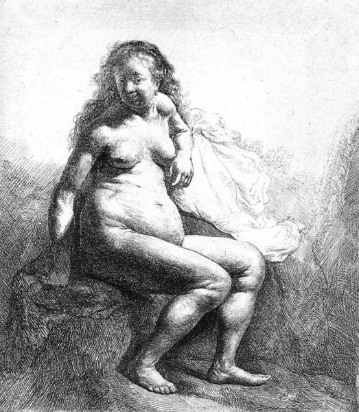 Seated Female Nude by Rembrandt Van Rijn - Hand-Painted Oil Painting Reproduction