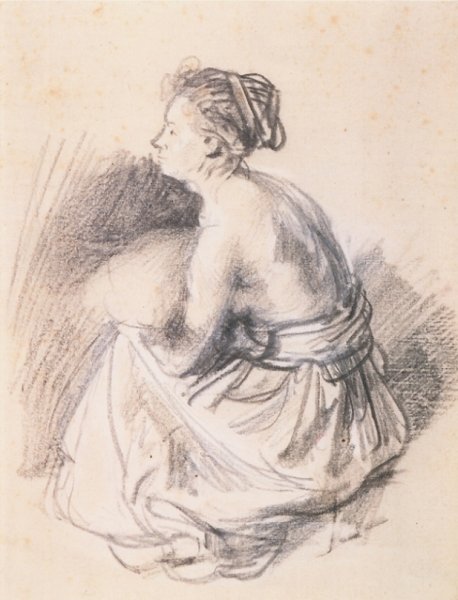 Seated Woman, Naked to the Waste by Rembrandt Van Rijn - Hand-Painted Oil Painting Reproduction